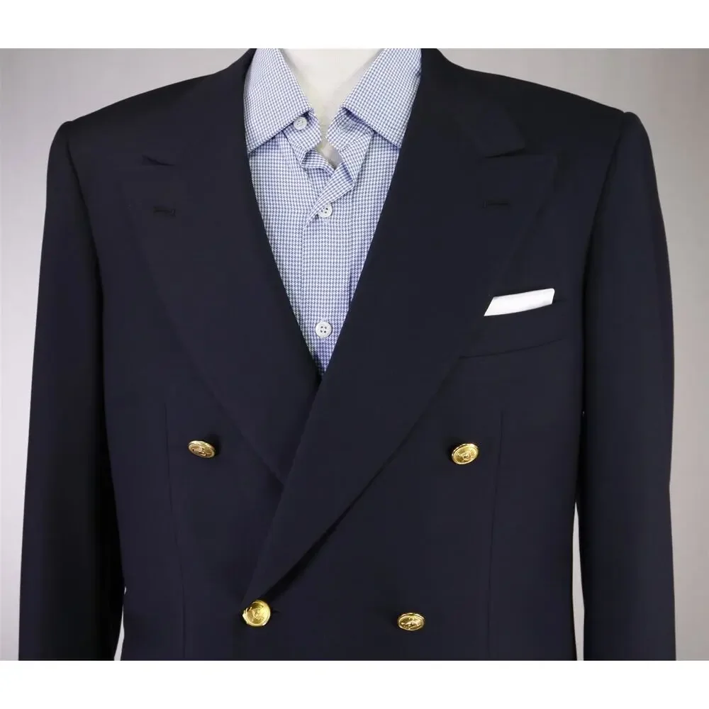 Tincati Saint Andrews Navy 2B Double Breasted Gold Button Wool Blazer Jacket 38S